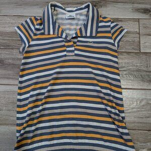 LACOSTE Polo Shirt Women's Sz 38 Top Short Sleeve Navy Blue White Striped Cotton